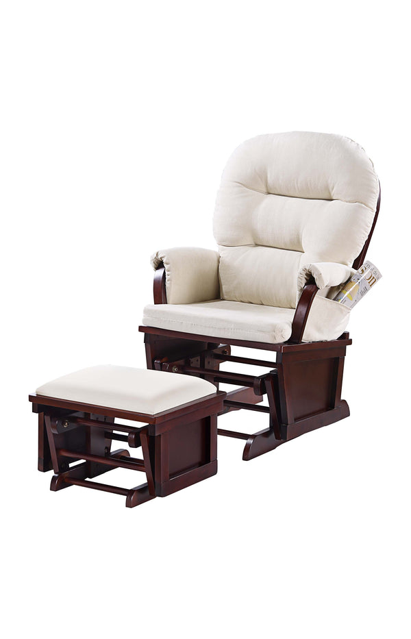 English Elm Glider Beige Microfiber Chair w Ottoman - Luxurious Smooth Gliding Motion, Side Pocket, Solid Wood Craftsmanship B011P373712