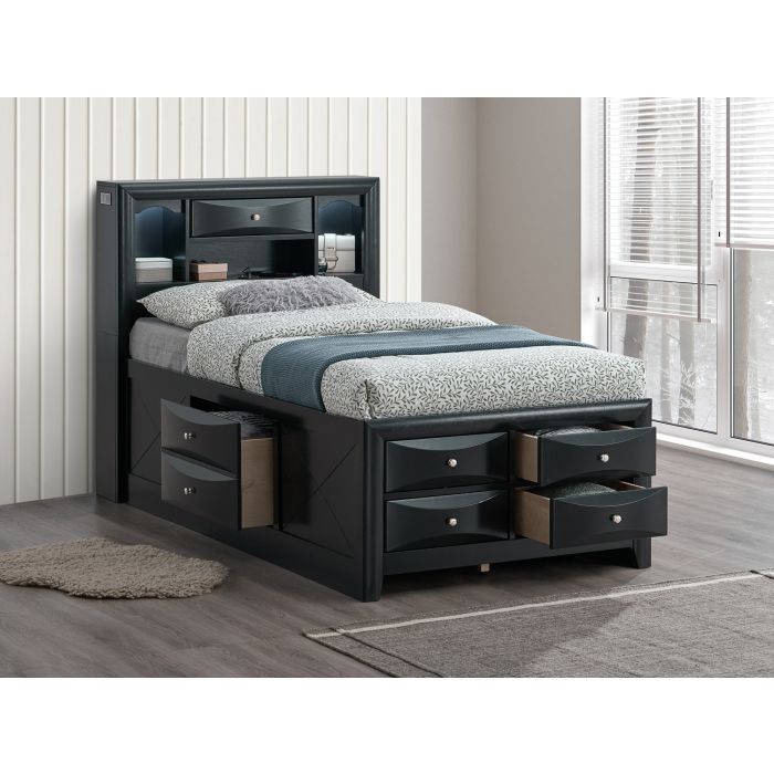 English Elm Modern Twin Storage Bed Black - Sleek Particle Board Frame, Built-In Drawers, Sturdy Durable Design for Compact Bedrooms B078S00167