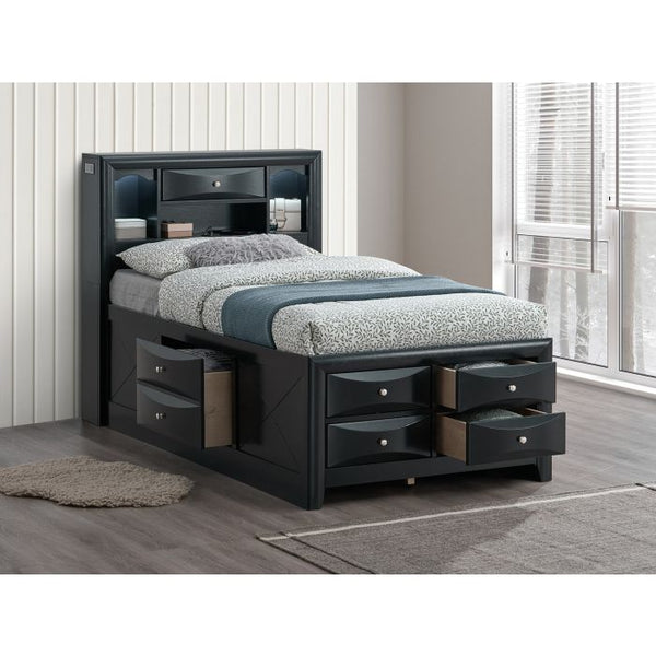 English Elm Modern Twin Storage Bed Black - Sleek Particle Board Frame, Built-In Drawers, Sturdy Durable Design for Compact Bedrooms B078S00167