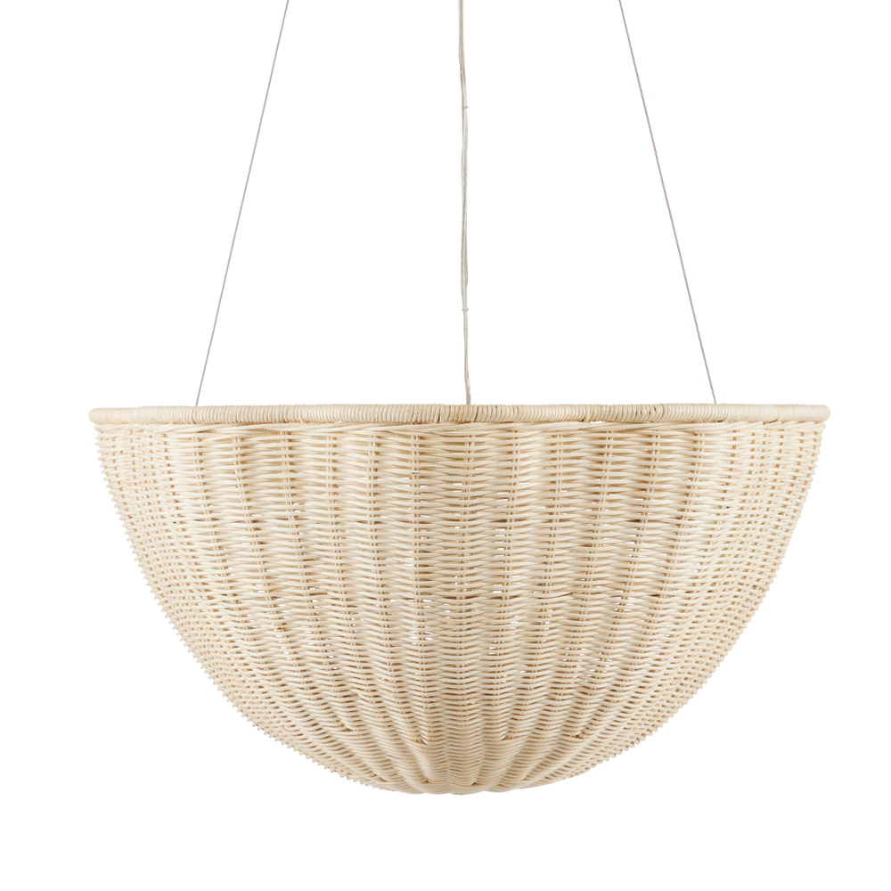 Telos Pendant Light - Coastal Woven Wicker Chandelier, Bleached Natural Finish for Bright Spaces