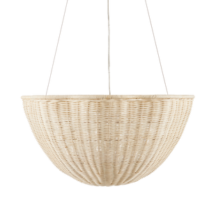 Telos Pendant Light - Coastal Woven Wicker Chandelier, Bleached Natural Finish for Bright Spaces