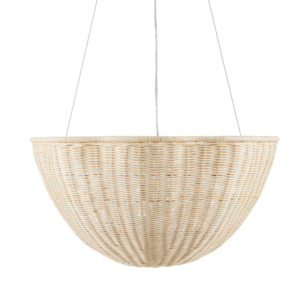 Telos Pendant Light - Coastal Woven Wicker Chandelier, Bleached Natural Finish for Bright Spaces