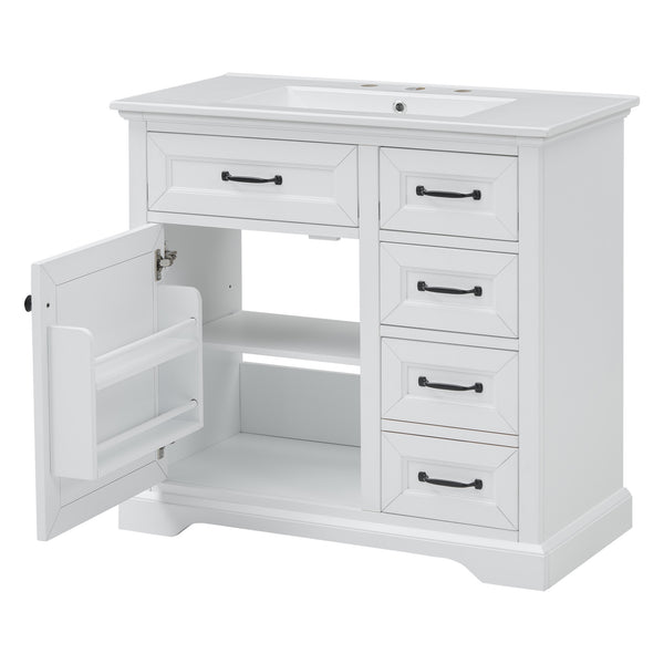 English Elm Christopher Knight Home® - 36" Bathroom Vanity with Ceramic Sink, Soft-Close Doors, 4 Drawers & Ample Storage, Freestanding White N759P223021K