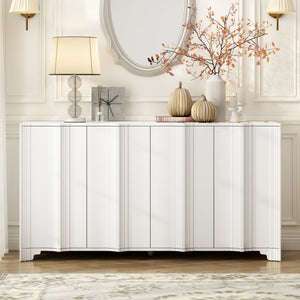 English Elm U_STYLE Elegant 4-Door Sideboard with Pine Veneer, Intricate Linear Accents, Durable 220lb Top Capacity White N711P247438K