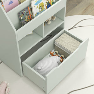 English Elm HOMCOM Kids Bookcase with Drawer & Anti-Tip Design, 3-Tier Shelf Organizer for Toys & Books Green W2225P217325
