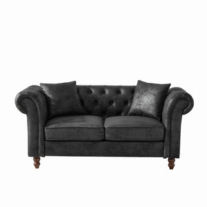 English Elm 66"Chesterfield Tech Fabric Sofa with Roll Armrests, 2-Seater Mid-Century Upholstered Comfort Black W3373S00003