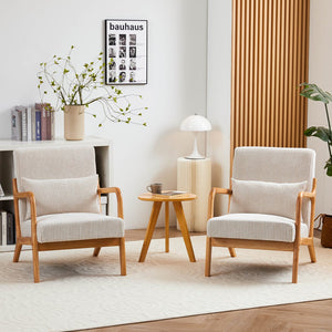 English Elm Mid-Century Upholstered Accent Chair with Pillow, Ergonomic Solid Wood Frame for Living Room W2989P241862