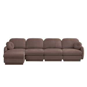 English Elm 137" Oversized Chenille Sectional Sofa with Movable Ottoman and Quilted Cushions Rose Dust W714S01781