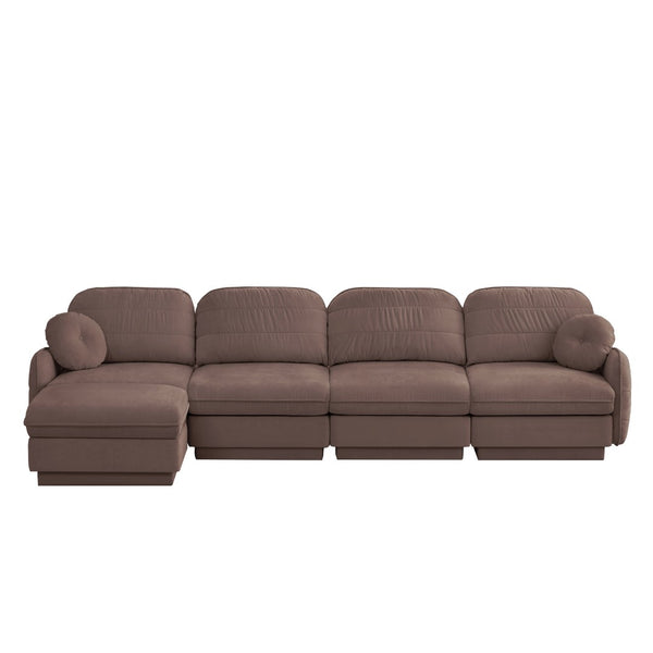 English Elm 137" Oversized Chenille Sectional Sofa with Movable Ottoman and Quilted Cushions Rose Dust W714S01781