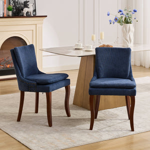 English Elm Modern Dining Chairs Set of 2 with Double-Layer Cushioned Spring+Sponge Comfort, Curved Solid Wood Legs, Mid Back Elegance for Living & Dining Room Blue W1143P207918