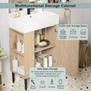 English Elm 21.6" Wood Left Side Storage Bathroom Vanity with Ceramic Sink, Soft-Close Door, Gold Handles, Modern SV000007AAD