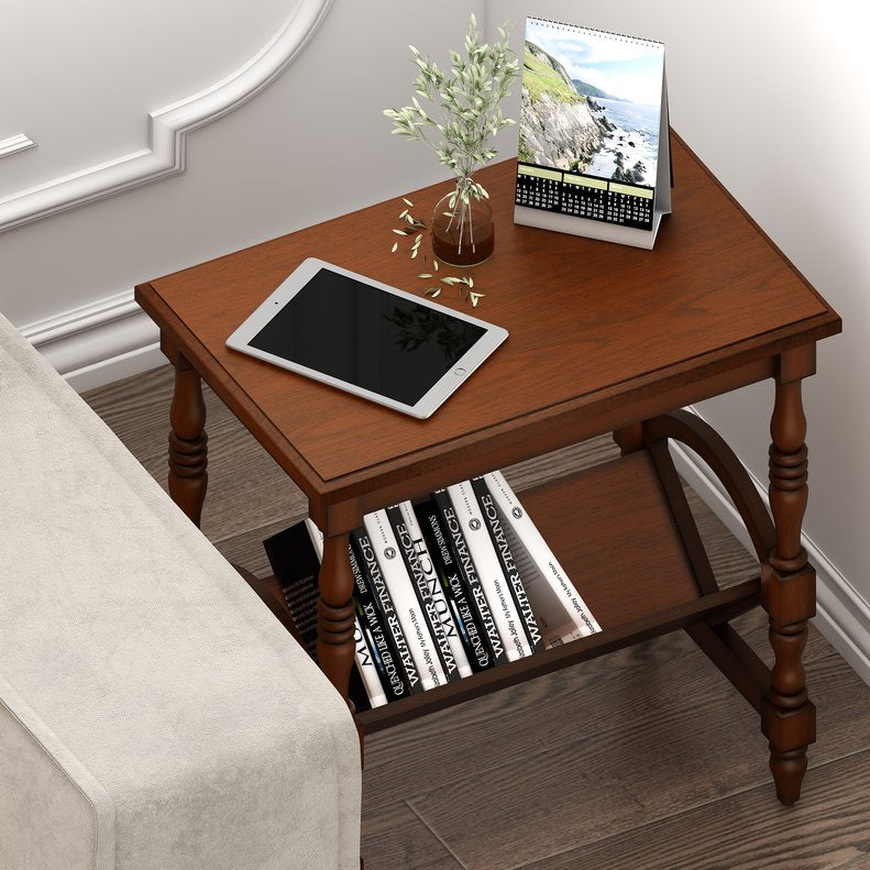 English Elm Classic Wooden Side Table with Magazine Rack and Birch Veneer, Rubberwood Legs, Elegant Storage Cherry W3137P270463