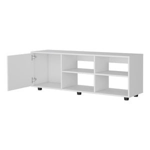 English Elm FM Parker TV Stand with Door and Open Shelves for Large TVs, Minimalist Storage and Modern Style White 53 L x 21 W x 5 H B128P269885