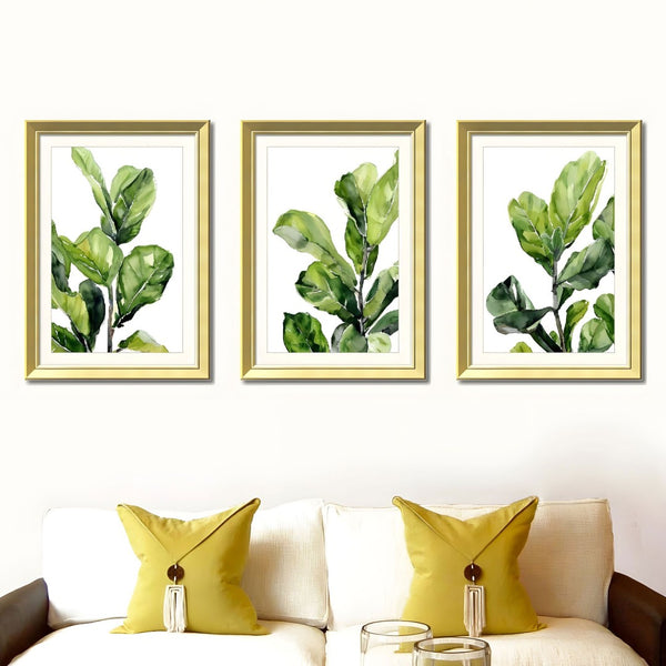 English Elm Set Of 3 Green Leaf Botanical Wall Art Prints – Modern Framed Decor For Living Room & Bedroom 20X28" T3976P383233-GIGA