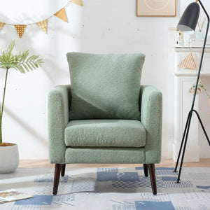 English Elm Modern Accent Chair Upholstered Armchair with Chenille Fabric, Ergonomic Padded Seat, Wood Legs for Living Room Seating Comfort and Stylish Mid Century Flair Green W1028P236497