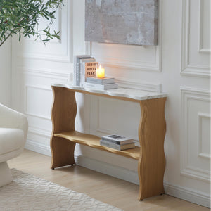 English Elm 47.24" Elegant Marble-Pattern Console Table - Modern Design With Open Storage For Living Spaces W2664P346440