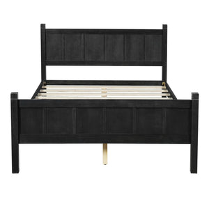 English Elm Twin Platform Bed Vertical Slat Headboard Farmhouse Shaker Wood Grain Finish Bedroom Black N733P422479E