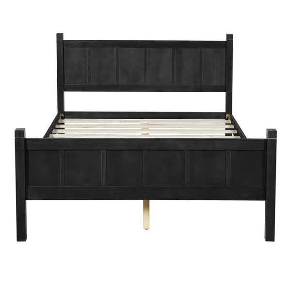 English Elm Twin Platform Bed Vertical Slat Headboard Farmhouse Shaker Wood Grain Finish Bedroom Black N733P422479E