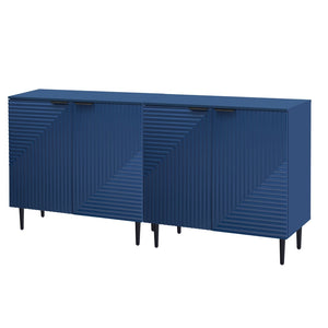 English Elm Mirod Geometric Relief Mdf Cabinet Set Lacquered Finish Metal Legs Modern Living Room Navy Blue N760S0000034M