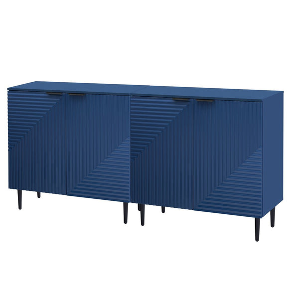 English Elm Mirod Geometric Relief Mdf Cabinet Set Lacquered Finish Metal Legs Modern Living Room Navy Blue N760S0000034M