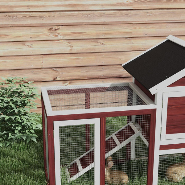 English Elm Pawhut Fir Wood Rabbit Hutch with Weatherproof Roof Floorless Run and Pull Out Tray W2225P229296