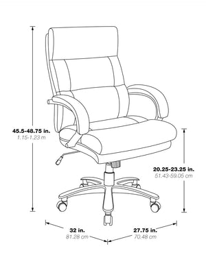 OSP Home Furnishings Big and Tall Bonded Leather Executive Office Chair with Lumbar Support and Titanium Accents ECH95297BT-EC3