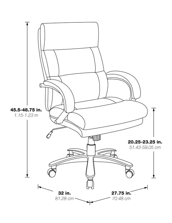 OSP Home Furnishings Big and Tall Bonded Leather Executive Office Chair with Lumbar Support and Titanium Accents ECH95297BT-EC3