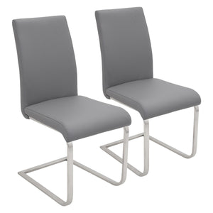 English Elm Foster Contemporary Dining Chair with Curved Faux Leather Upholstery and Sturdy Metal Base, Set of 2 Grey B202P223519