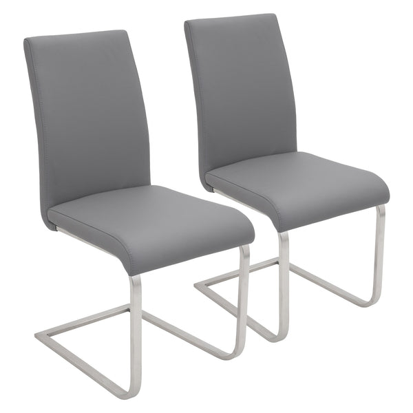 English Elm Foster Contemporary Dining Chair with Curved Faux Leather Upholstery and Sturdy Metal Base, Set of 2 Grey B202P223519