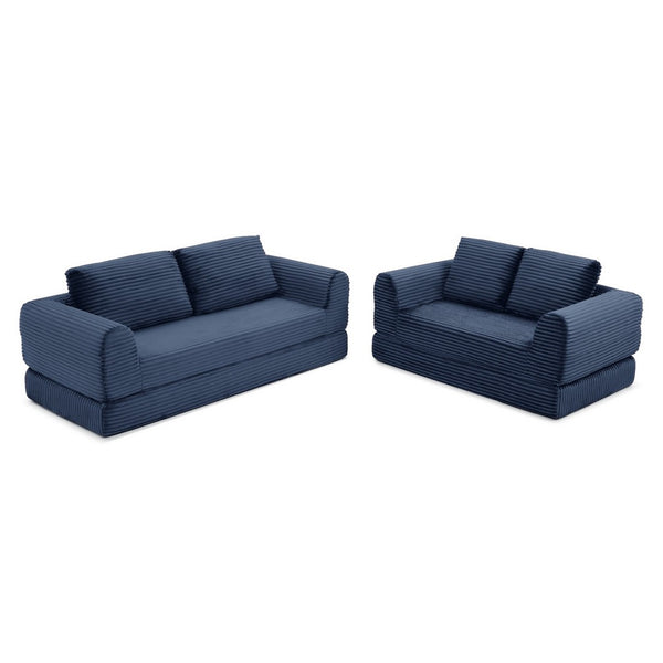 English Elm 2-in-1 Corduroy Futon Sofa Sleeper Modular Floor Couch for Studio and Guest Living Spaces Blue W1117S00375