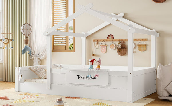 English Elm Twin Low Loft Bed Solid Pine Frame with Built-in Led Lighting and Storage Shelves Light White W1580P396330