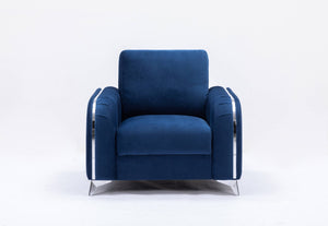 English Elm Wenona Blue Velvet Chair - Luxurious Accent Seating With Chrome Accents For Modern Living Spaces B2726S00011-GIGA
