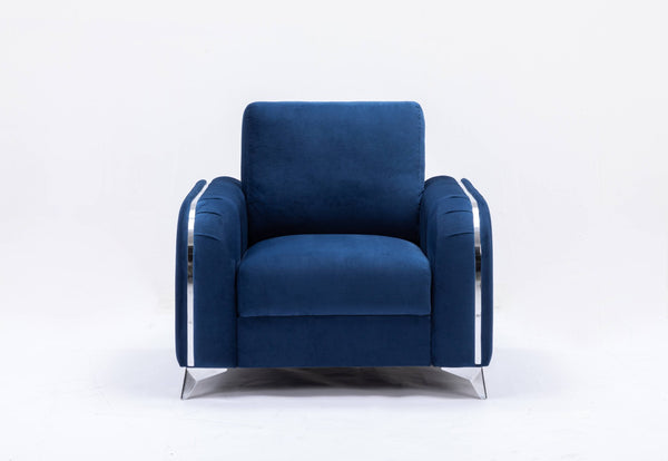 English Elm Wenona Blue Velvet Chair - Luxurious Accent Seating With Chrome Accents For Modern Living Spaces B2726S00011-GIGA