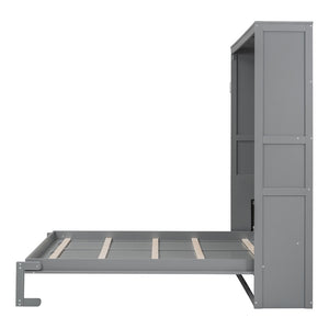 English Elm Queen Murphy Wall Bed with Integrated Shelving Foldable Mdf Cabinet for Guest Rooms Gray LP000693AAE-4