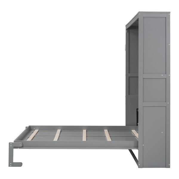 English Elm Queen Murphy Wall Bed with Integrated Shelving Foldable Mdf Cabinet for Guest Rooms Gray LP000693AAE-4