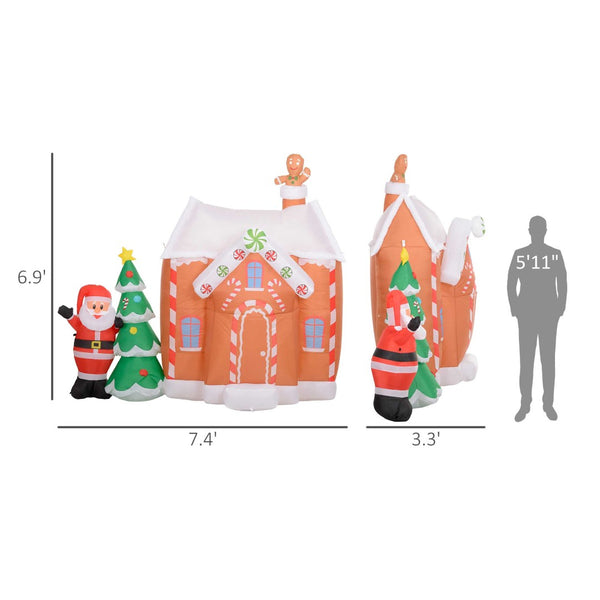 English Elm Outsunny 7Ft Inflatable Gingerbread House With Santa & Christmas Tree – Bright Led Holiday Decor! W2225P249964-GIGA