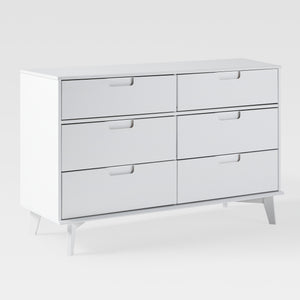 6-Drawer Groove Handle Solid Wood Dresser White BR6DSLDRWH-T Walker Edison