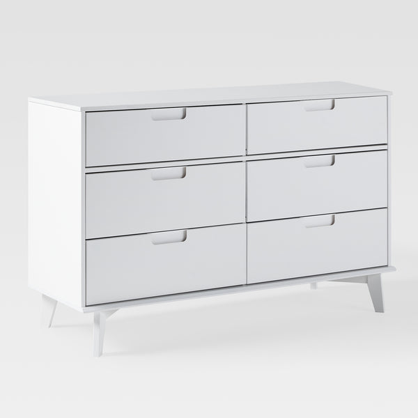 6-Drawer Groove Handle Solid Wood Dresser White BR6DSLDRWH-T Walker Edison