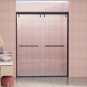 English Elm 56-60 in Semi-frameless Double Sliding Shower Door Clear Tempered Glass Matte Black W1920S00078