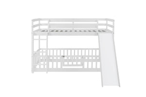 English Elm Twin Over Twin Floor Bunk Bed With Slide & Ladder - Solid Pine Wood, White Finish, Safe & Fun Design! W504S00190-GIGA