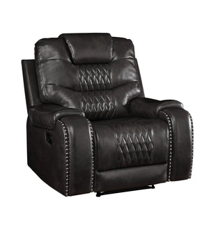 English Elm Braylon Magnetite PU Leather Manual Recliner Sofa with Diamond-Tufted Detail, Nailhead Trim, Cupholder and Storage Brown 42 L x 32 W x 33 H B2726P250937