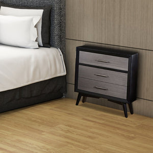 English Elm Contemporary Wooden Three Drawer Nightstand with Flared Legs for Modern Bedrooms B056P204752