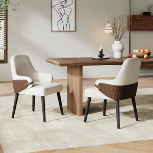 English Elm Indoor Two-tone Fabric Armchair Set Curved Back Ergonomic Dining Accent Seating Beige,Brown N779P370716L