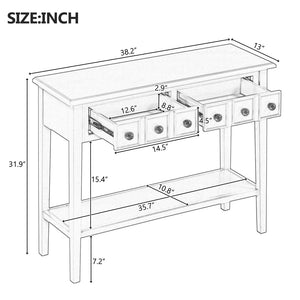 English Elm Trexm Rustic Console Table With Open Shelf, Rubber Wood Legs, Ideal For Entryways, Living Rooms, and Hallways (White)