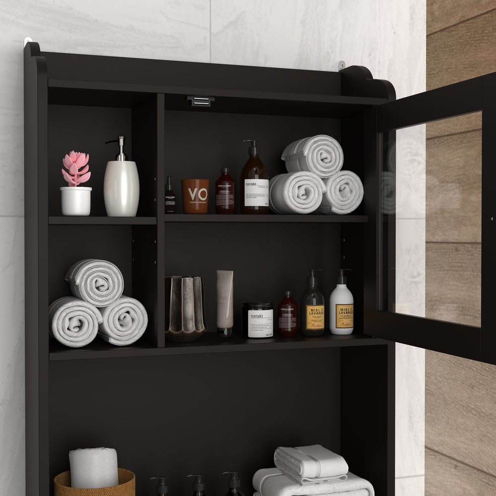 English Elm Modern Over The Toilet Space Saver Wood Storage Cabinet for Bathroom, Espresso Finish, 88lb Load-Bearing, Compact 38.39x17.72x4.92in Protective Packing W40914888