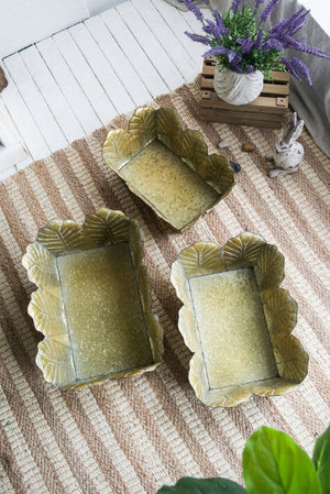 English Elm Set of 3 Zinc Planters with Aged Golden Patina for Rustic Farmhouse Indoor Decor W2078P499528
