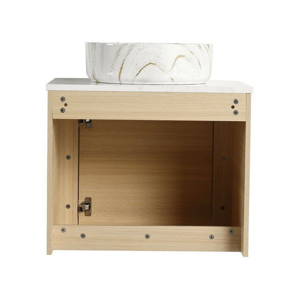 English Elm 24'' Sleek Wall-Mounted Bathroom Vanity With Ceramic Vessel Sink & Soft-Close Door For Small Spaces W999S00459