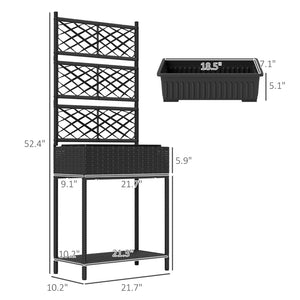 English Elm Freestanding Outdoor Pe Rattan Vertical Planter with Built-in Trellis and Storage Shelf T3971P423758