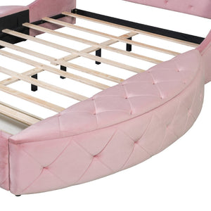 English Elm Upholstered Queen Platform Bed Velvet Wingback Frame with Storage Drawer and Side Stools Pink LP200815AAH