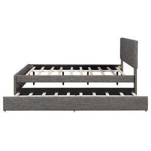 English Elm Queen Linen Upholstered Platform Bed with Brick Textured Headboard and Pull Out Trundle SF000004AAE-1